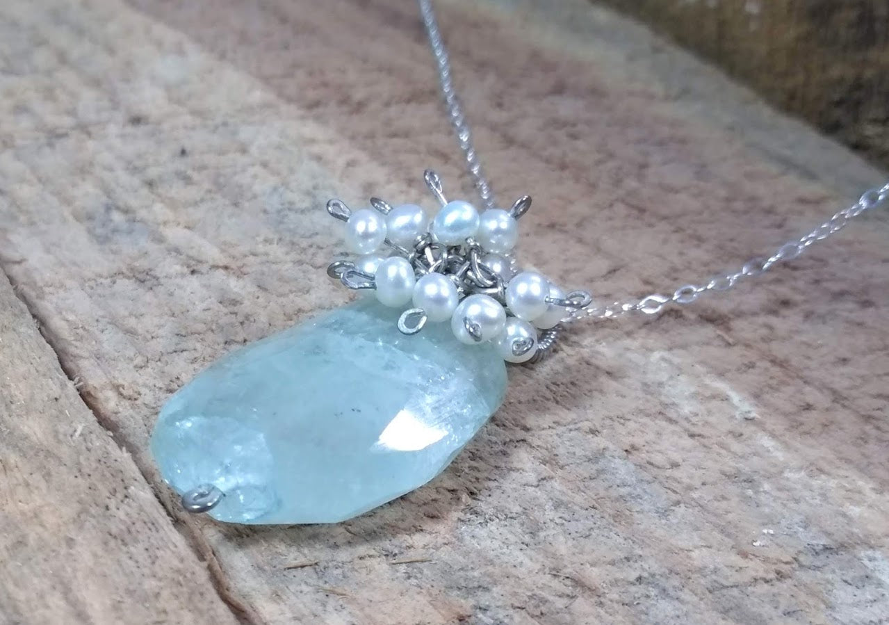 Aquamarine with Pearl Cluster Pendant