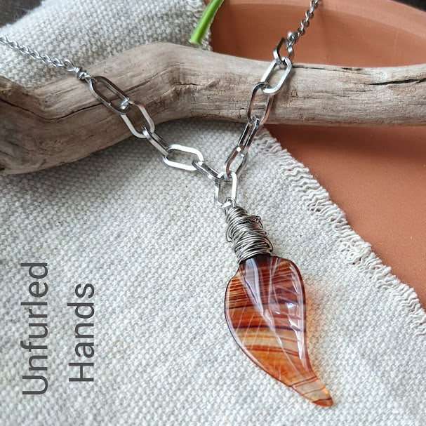 Fall Autumn Leaf Necklace with Carnelian Drop