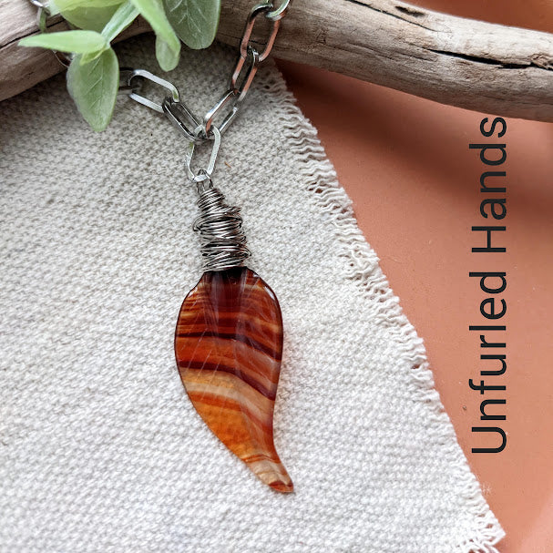 Fall Autumn Leaf Necklace with Carnelian Drop