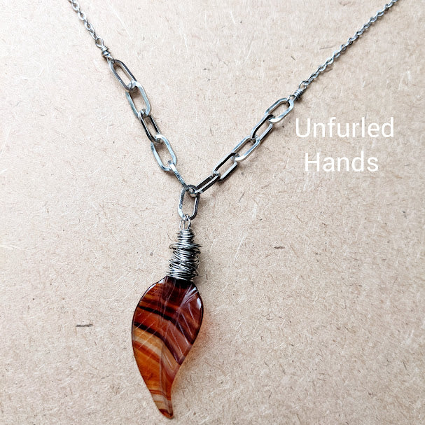 Fall Autumn Leaf Necklace with Carnelian Drop