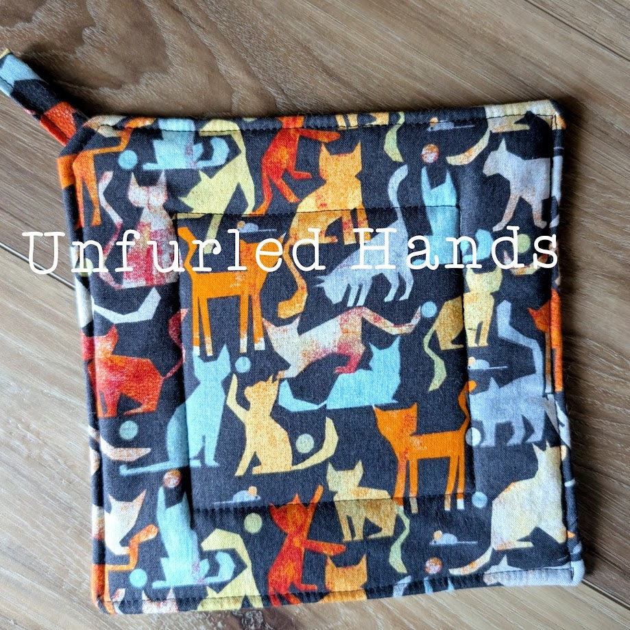Playful Cats - Custom Pot Holders - insulated cotton hot pads - Cat Lovers