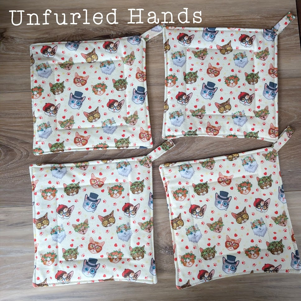 Curious Cats - Custom Pot Holders - insulated cotton hot pads - Cat Lovers