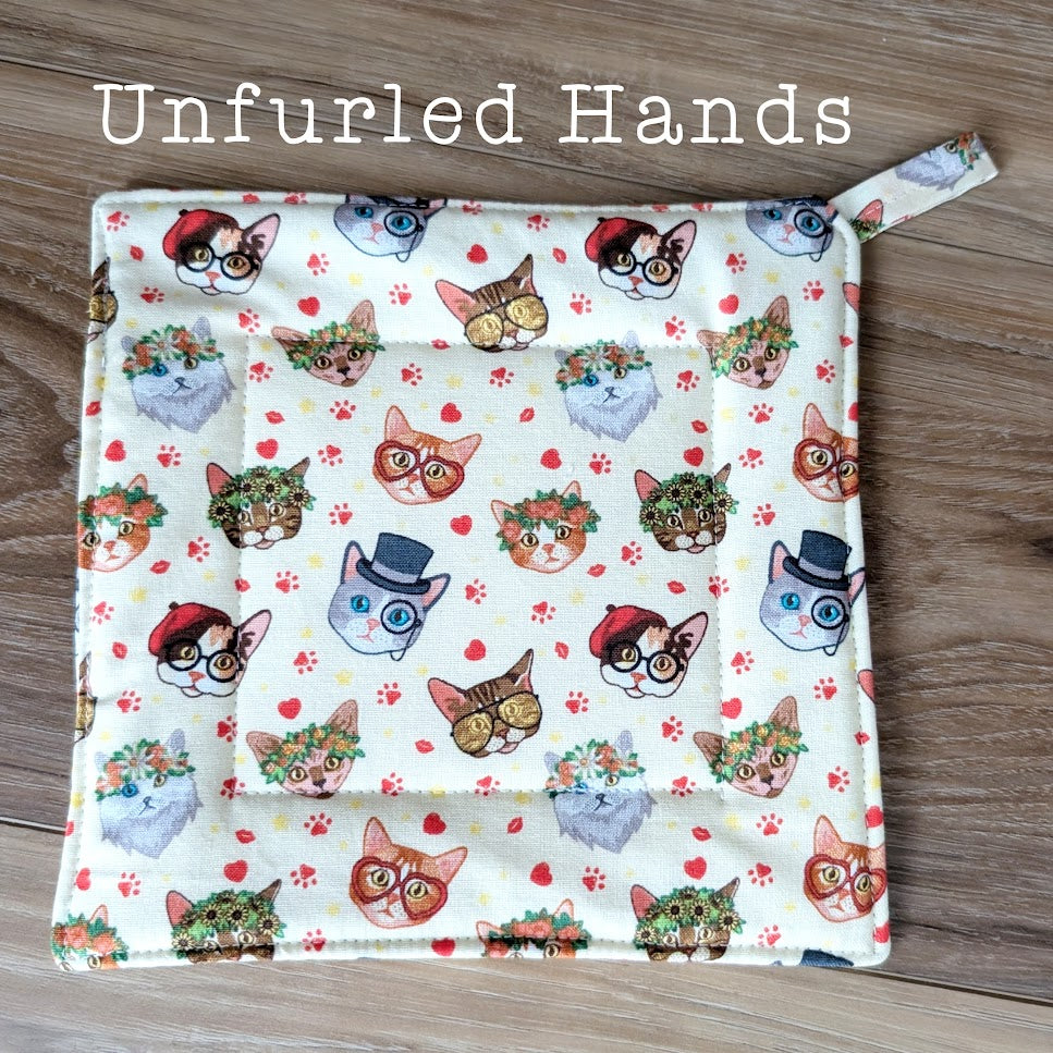 Curious Cats - Custom Pot Holders - insulated cotton hot pads - Cat Lovers