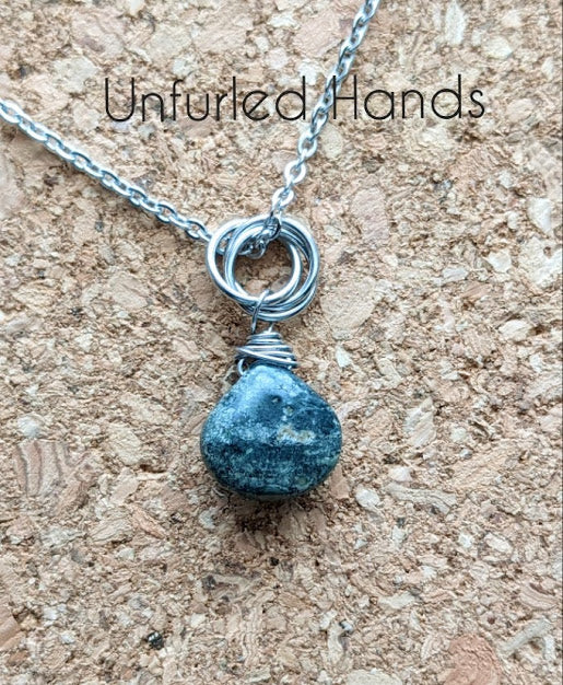 Green Kambaba Jasper Smooth TearDrop Simple Natural Minimalist Pendant Necklace