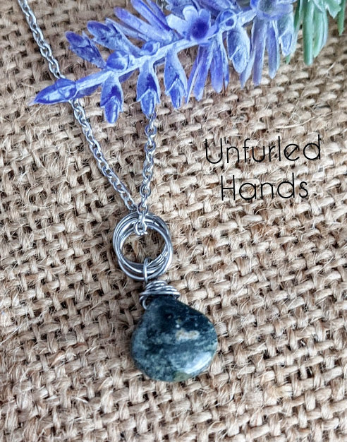 Green Kambaba Jasper Smooth TearDrop Simple Natural Minimalist Pendant Necklace