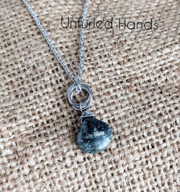 Green Kambaba Jasper Smooth TearDrop Simple Natural Minimalist Pendant Necklace