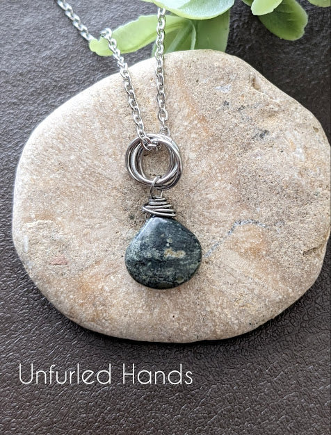 Green Kambaba Jasper Smooth TearDrop Simple Natural Minimalist Pendant Necklace