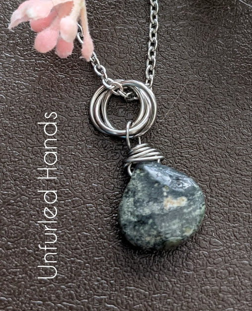 Green Kambaba Jasper Smooth TearDrop Simple Natural Minimalist Pendant Necklace