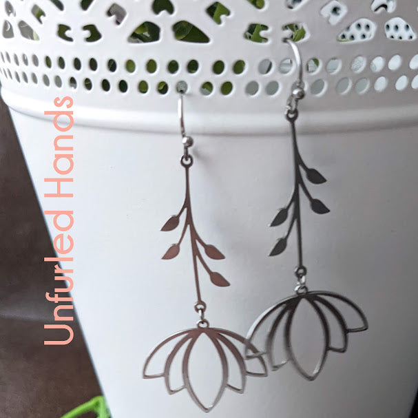 Lotus Flower Floral Dangle Earrings