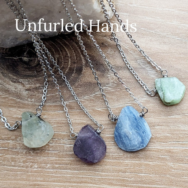 Rough / Matte Teardrop Minimalist Pendant - Prehnite, Blue Kyanite, Green Kyanite, or Amethyst