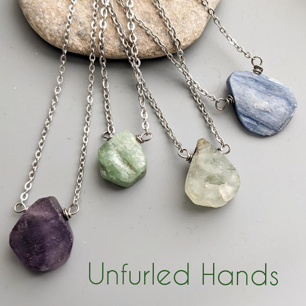 Rough / Matte Teardrop Minimalist Pendant - Prehnite, Blue Kyanite, Green Kyanite, or Amethyst