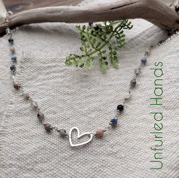 Multiple Gemstone Love Necklace - Tiger Eye, Rhodonite, Sodalite, Lapis, Garnet, Quartz, Agate, Jasper