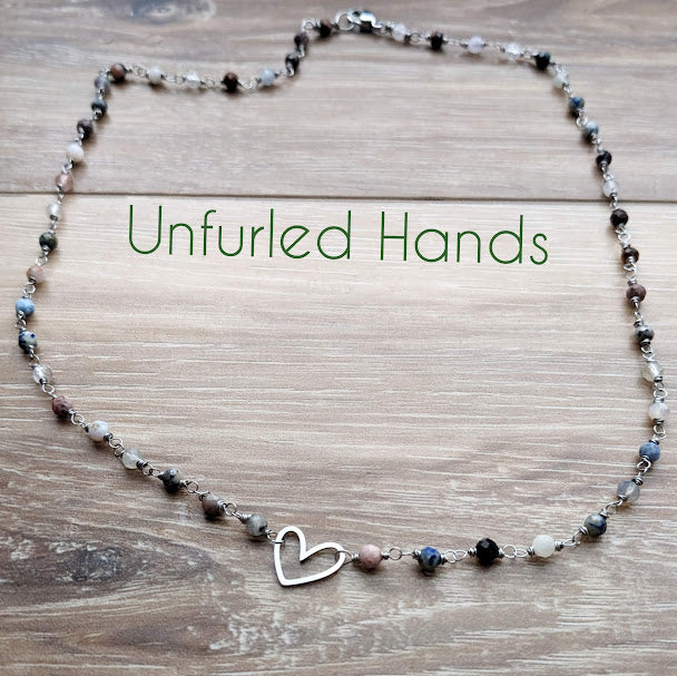 Multiple Gemstone Love Necklace - Tiger Eye, Rhodonite, Sodalite, Lapis, Garnet, Quartz, Agate, Jasper