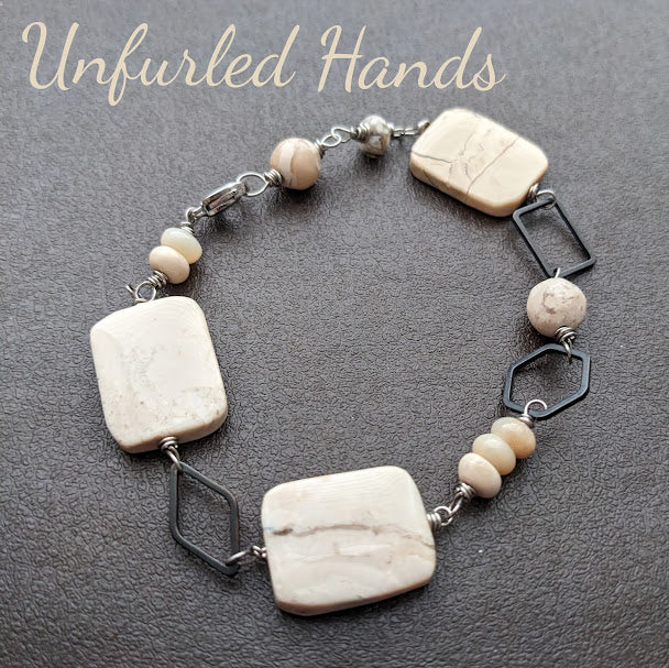 African Opal bracelet or anklet - creamy whites with geometric shapes