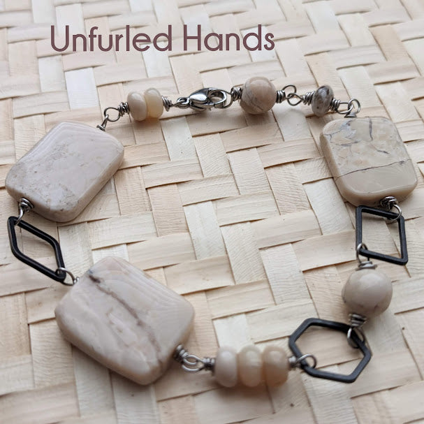 African Opal bracelet or anklet - creamy whites with geometric shapes