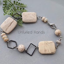 African Opal bracelet or anklet - creamy whites with geometric shapes