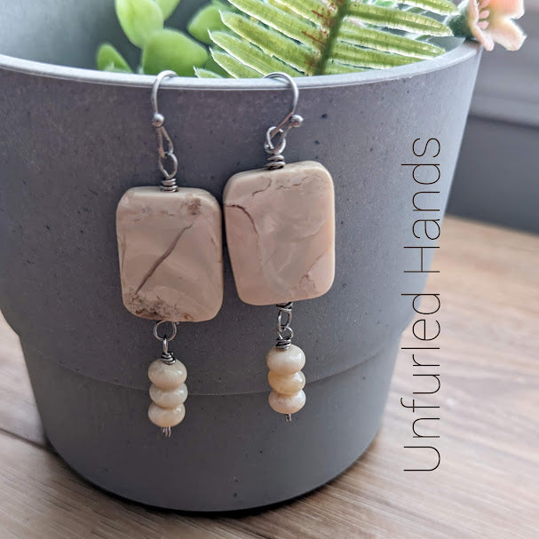 Creamy African Opal Dangle Dangle Earrings