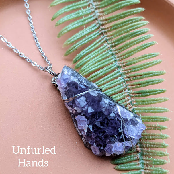 Raw Amethyst geode crystal Simple Natural Minimalist Pendant Necklace - Layer or wear alone