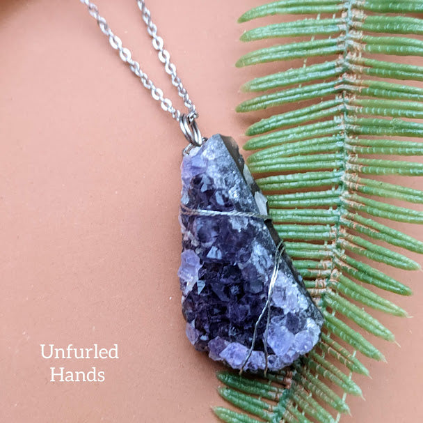 Raw Amethyst geode crystal Simple Natural Minimalist Pendant Necklace - Layer or wear alone