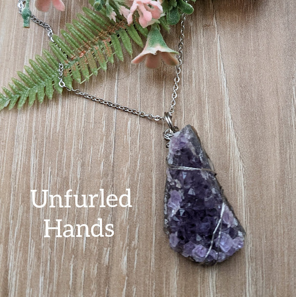 Raw Amethyst geode crystal Simple Natural Minimalist Pendant Necklace - Layer or wear alone