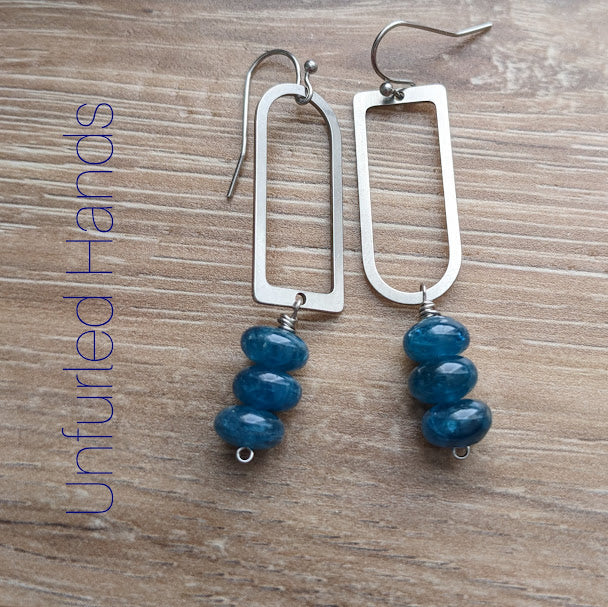 Blue Apatite with Arches Dangle Earrings