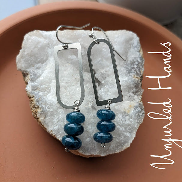 Blue Apatite with Arches Dangle Earrings