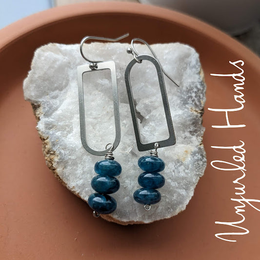 Blue Apatite with Arches Dangle Earrings