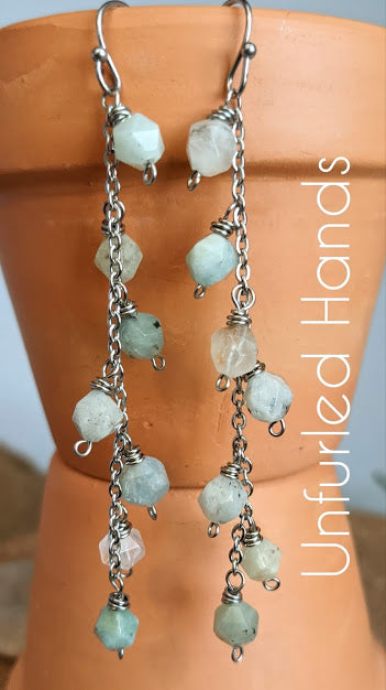 Aquamarine Morganite Dangle / Drop Earrings