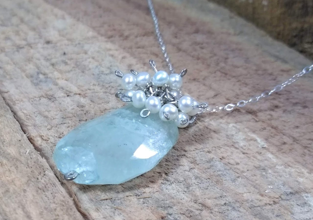 Aquamarine with Pearl Cluster Pendant