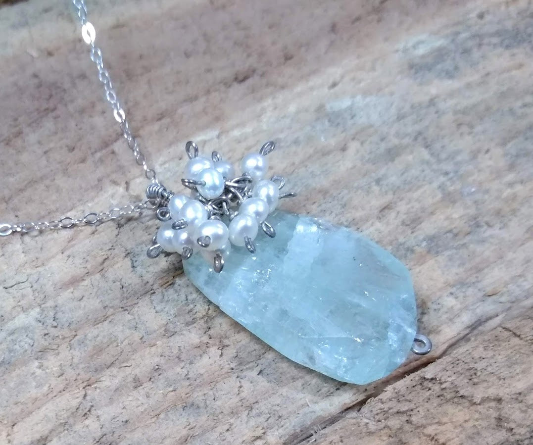 Aquamarine with Pearl Cluster Pendant