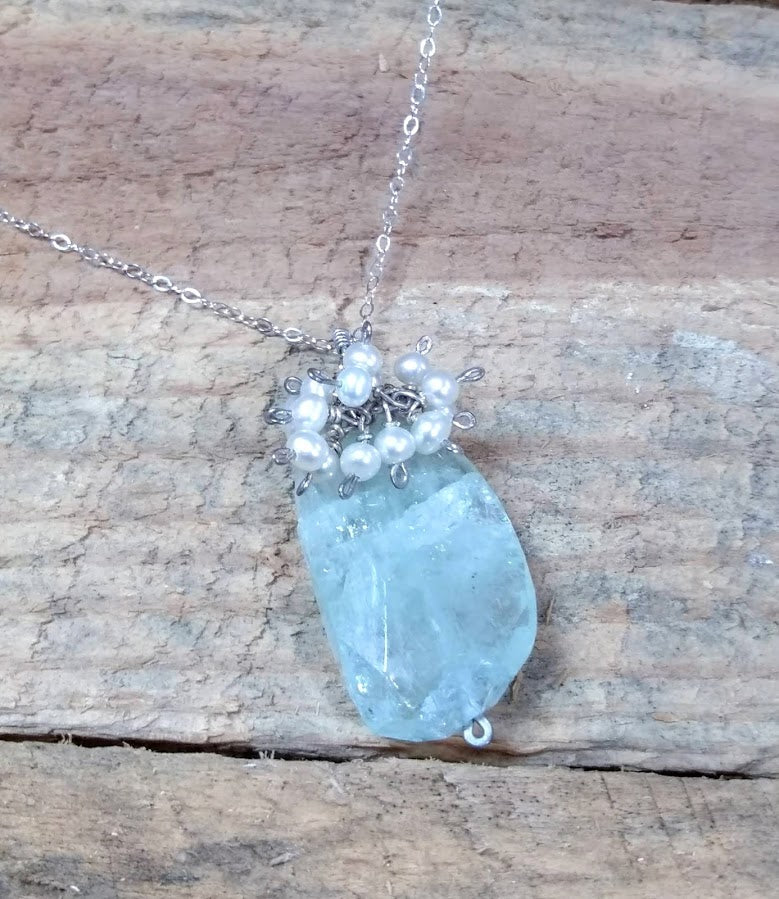 Aquamarine with Pearl Cluster Pendant