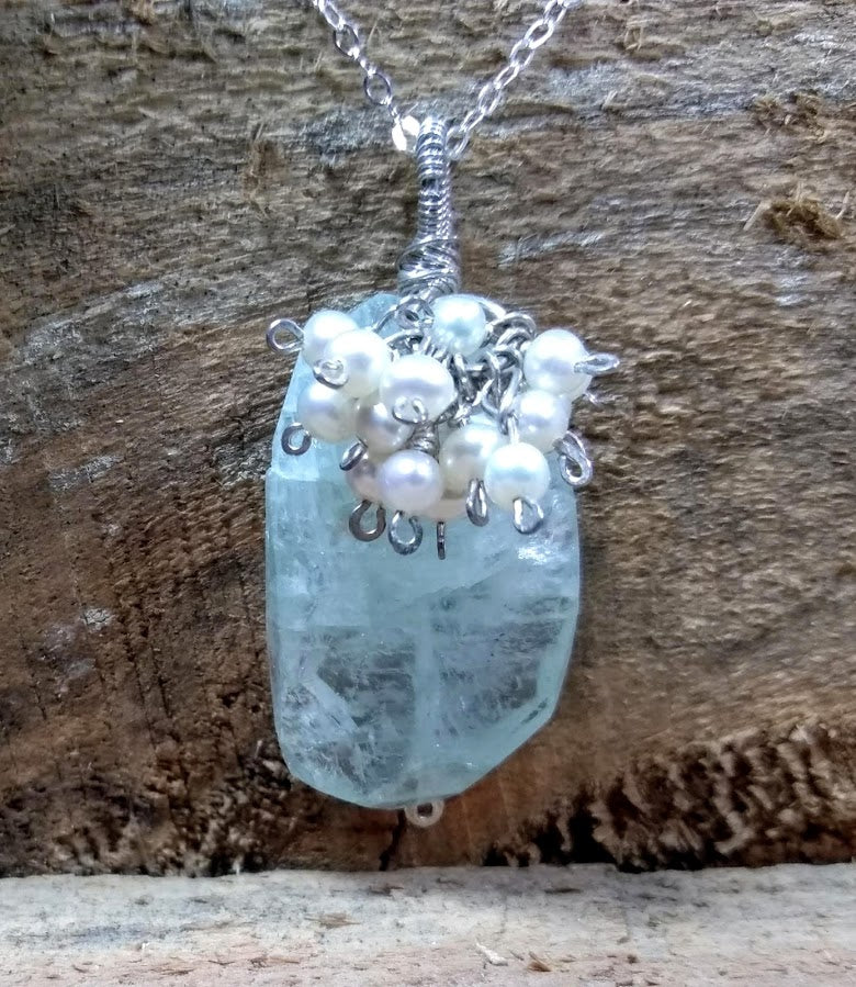 Aquamarine with Pearl Cluster Pendant