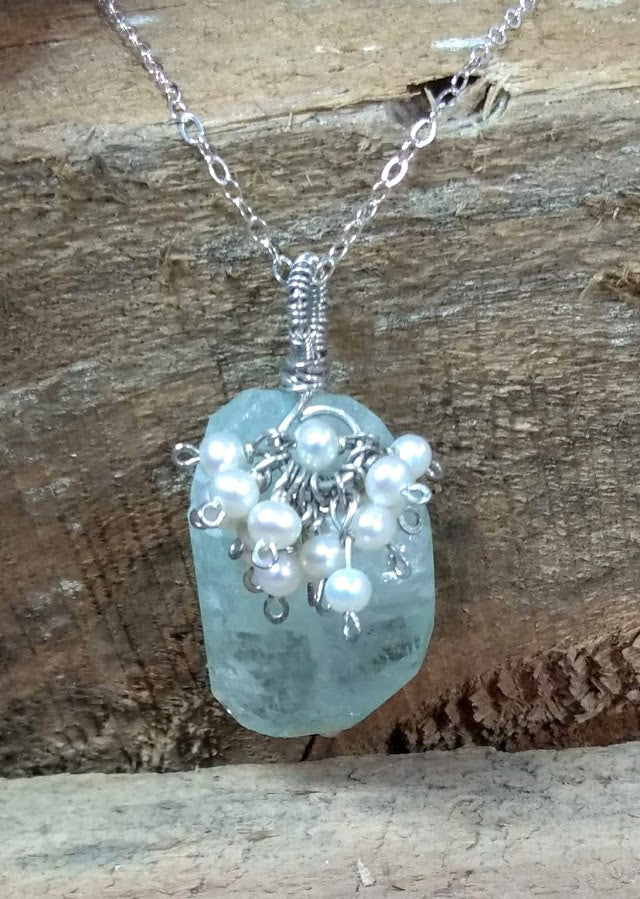 Aquamarine with Pearl Cluster Pendant