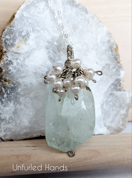 Aquamarine with Pearl Cluster Pendant