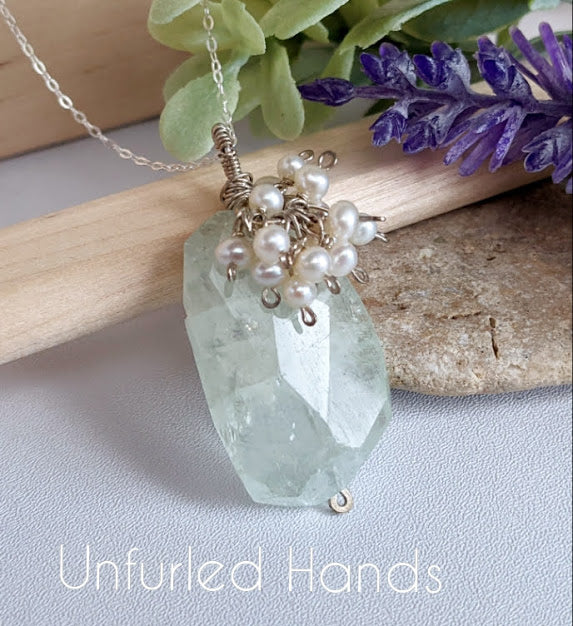 Aquamarine with Pearl Cluster Pendant