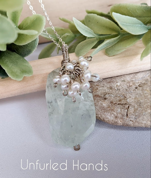 Aquamarine with Pearl Cluster Pendant