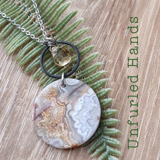 Crazy Lace Agate and Citrine Necklace Pendant