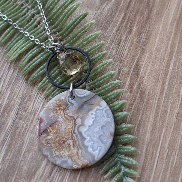 Crazy Lace Agate and Citrine Necklace Pendant