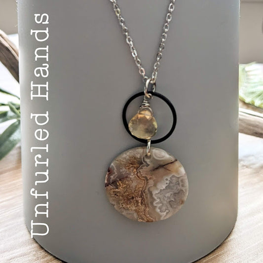 Crazy Lace Agate and Citrine Necklace Pendant