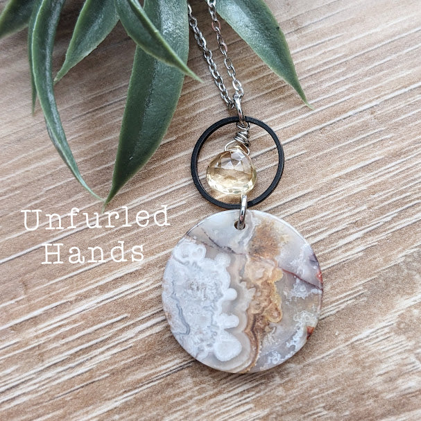 Crazy Lace Agate and Citrine Necklace Pendant