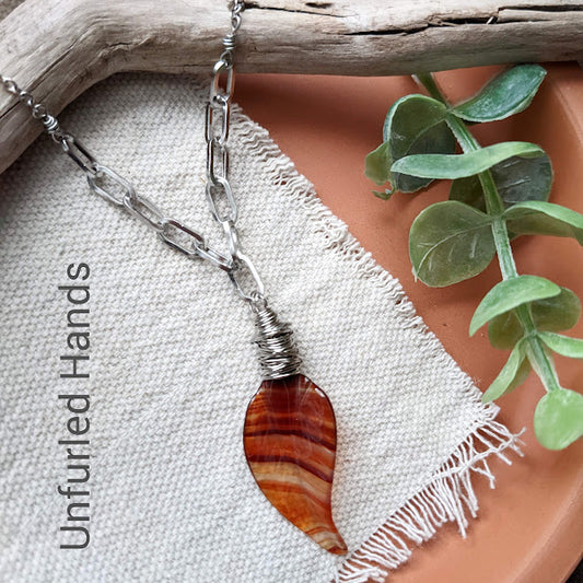 Fall Autumn Leaf Necklace with Carnelian Drop