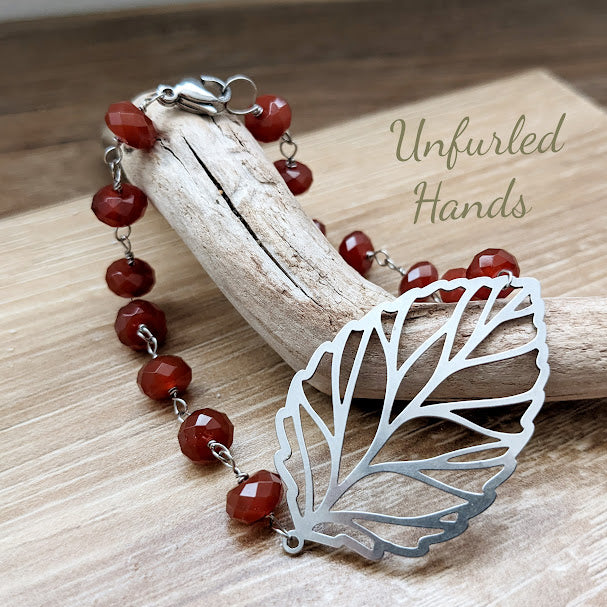 Fall Autumn Carnelian and Leaf Bracelet