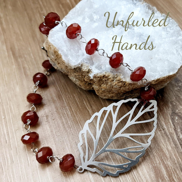 Fall Autumn Carnelian and Leaf Bracelet