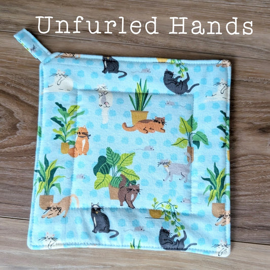 Cats in Plants - Custom Pot Holders - insulated cotton hot pads - Cat Lovers