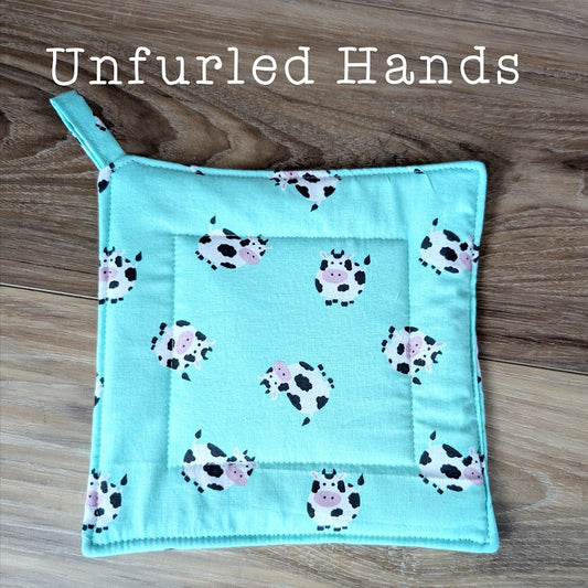 Moo Cows - Custom Pot Holders - insulated cotton hot pads - Animal Lovers
