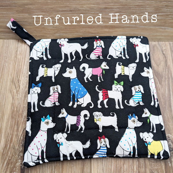 Dogs on Black - Custom Pot Holders - insulated cotton hot pads - Dog Lovers