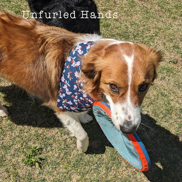 Dog Cat Pet Reversible Bandana Stretch - scrunchie - elastic - Navy Floral and Polka Dots