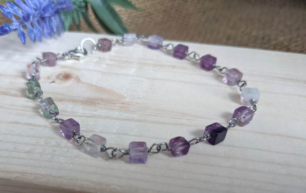 Fluorite Cube Bracelet - Purple, Green, Blue