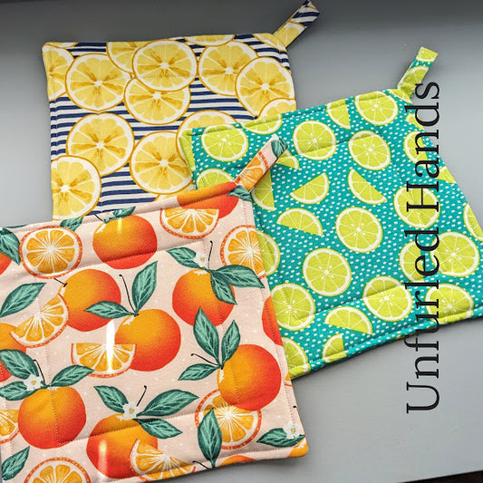 Lemons - Custom Pot Holders - insulated cotton hot pads - Fruit Collection