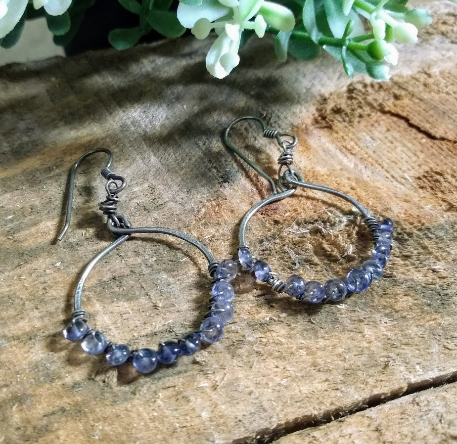 Iolite Wrapped Hoops - One of A Kind